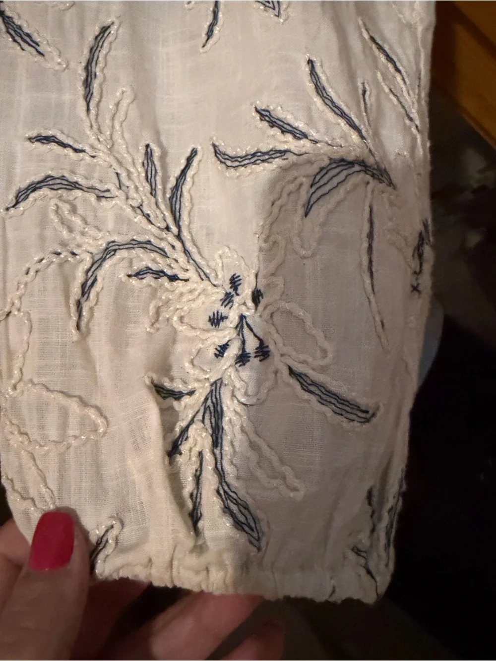 Zara Cream Blouse with Blue Floral Embroidery - Picture 6 of 6